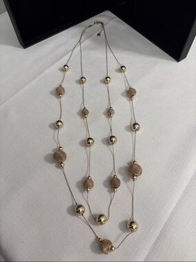 Layered Gold tone Bead Station Necklace - Women's Fashion Jewelry
